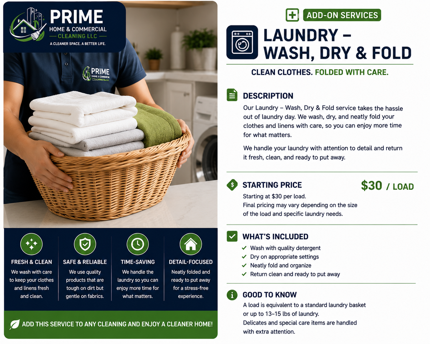 Laundry – Wash, Dry & Fold